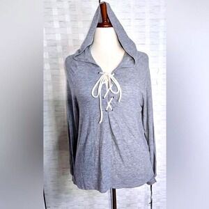Michael Lauren Stars‎ Gray Lace-Up Hooded Long Sleeve Top Casual Loungewear